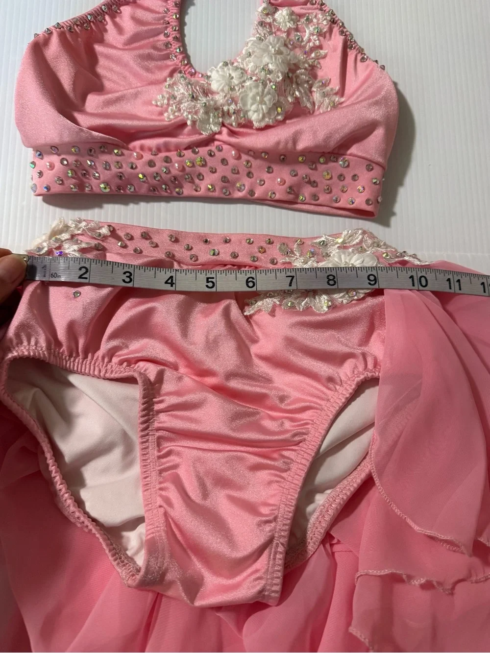 Custom solo dance costume nude illusion lyrical pink 2 piece LC child